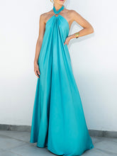 A-Line Loose Backless Solid Color Tied Halter-Neck Maxi Dresses